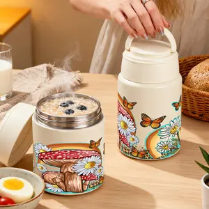 1pc 27/17oz Insulated Food Jar,Groovy Mushrooms and Daisies with Butterflies Print Stainless Steel Cup Suitable for gifts for friends, colleagues and relatives, Lunch Vacuum Soup Thermos For Hot Food with Insert
