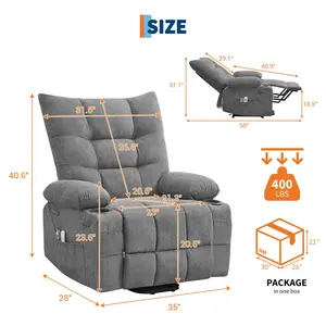 Electric Heated Chair with 45° Assisted Standing, Swivel Rocker, Cup Holders, Adjustable Lumbar Heat, Steel Frame, Small Space Gray Steel Reclining Lounge for Elderly Living Room Furniture, Zero Gravity Recline