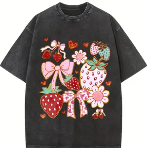 Boho Strawberry Coquette Tshirt, Preppy Strawberries Shirt, Strawberry Festival Tee, Summer T-Shirt, Floral Stawberry, Boho Top Womenswear