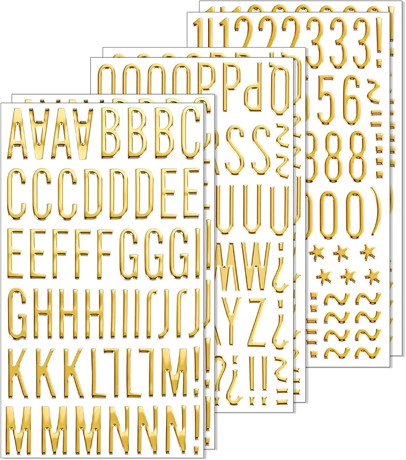 3D Gold Puffy Alphabet Stickers - 6 Sheets, 1 in Self-Adhesive Foam Letters & Numbers, Waterproof PVC, for Grad Cap, Scrapbooking, DIY Crafts