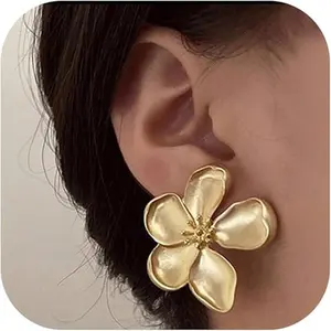 ORAZIO Gold Clip On Earrings for Women Trendy Non Piercing Flower Dangle Earrings 14K Gold Plated Lightweight Hypoallergenic Bohemian Floral Earrings Set