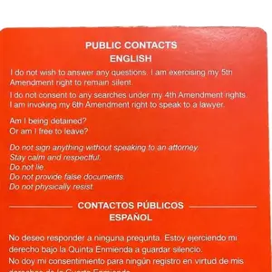 1 Red Card 4x6 – Know Your Constitutional Rights Card (English/Spanish) | Residential & Public Contacts | By Sargento Sarabia Durable Card Horizontal Cards