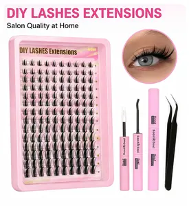 DIY Cluster Lash Extensions Kit, Individual Wispy Eyelash Clusters with Lash Bond & Seal and Tweezers, Salon‑Quality At‑Home Lash Set for Natural Volume Eye Makeup