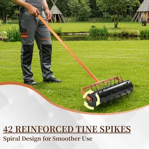 17-inch Lawn Aerator, Rolling Aerator Lawn Tool, Heavy Duty Lawn Aerator Tool, Grass Aerator & Garden Tools for Aeration & Soil Health, Orange & Black