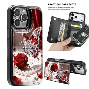 Phone Case - A Stylish Phone Case Featuring a Butterfly Rose Design, Designed to Hold Credit Cards And Fit Various for Iphone Including The for Iphone 17, 16, 15 Pro, And Older Versions. It Also Accommodates Samsung Galaxy S22, S23+, S24 Plus