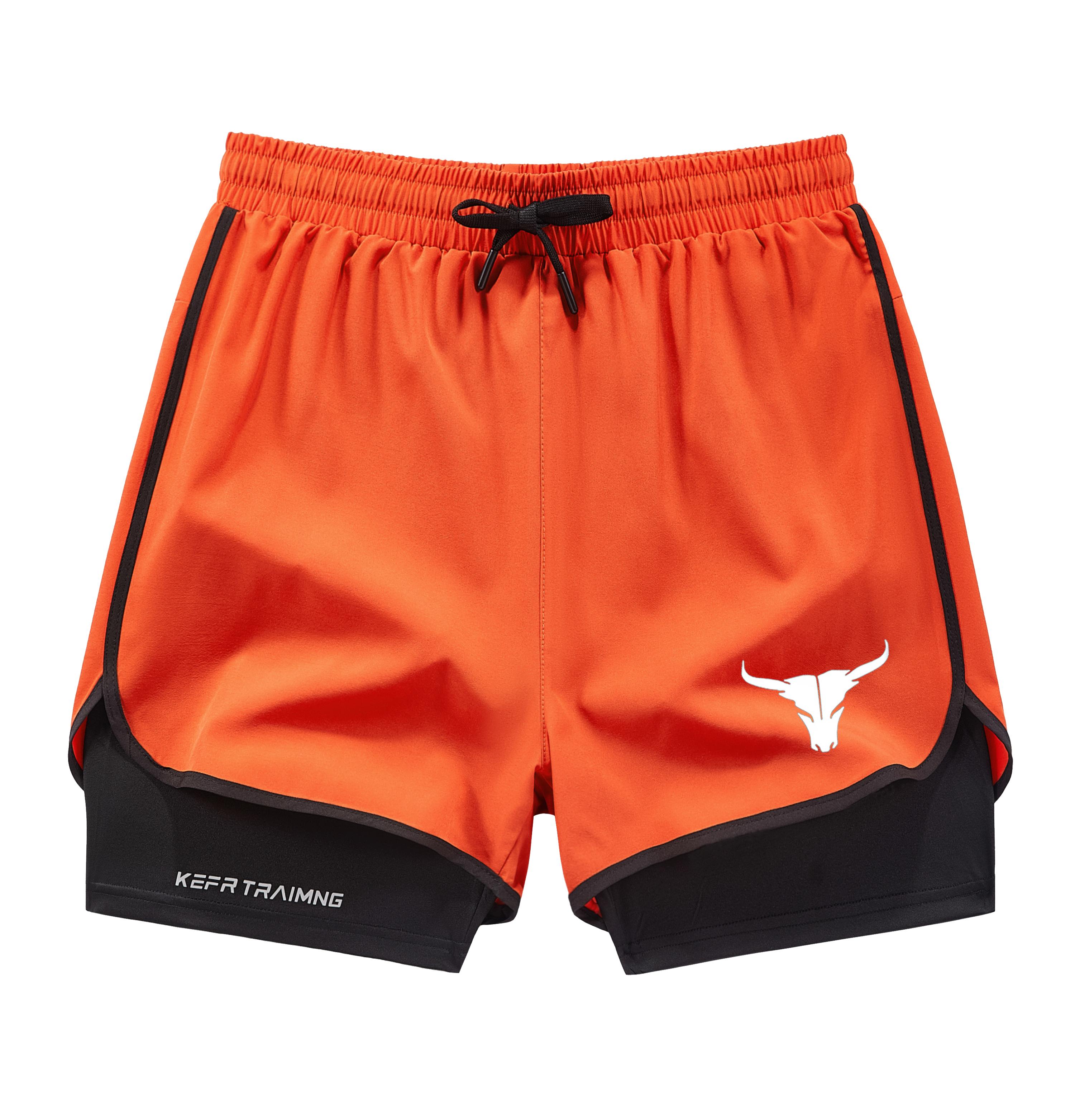 Men's 2 in 1 Quick Dry Gym Shorts, Bull Graphic Double-Decker Athletic Shorts with Zipper Pockets, 3 Pack Workout Running Shorts for Men