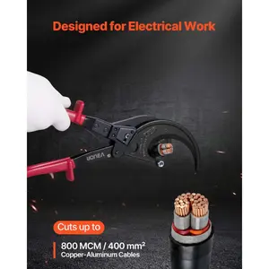 VEVOR Ratcheting Cable Cutter, Spring Steel Blades with Insulated Handles, Quick-Release Button, Heavy Duty Ratchet Cable Wire Cutter for Cutting Copper Aluminum Cables Up to 800 MCM/ 400 mm