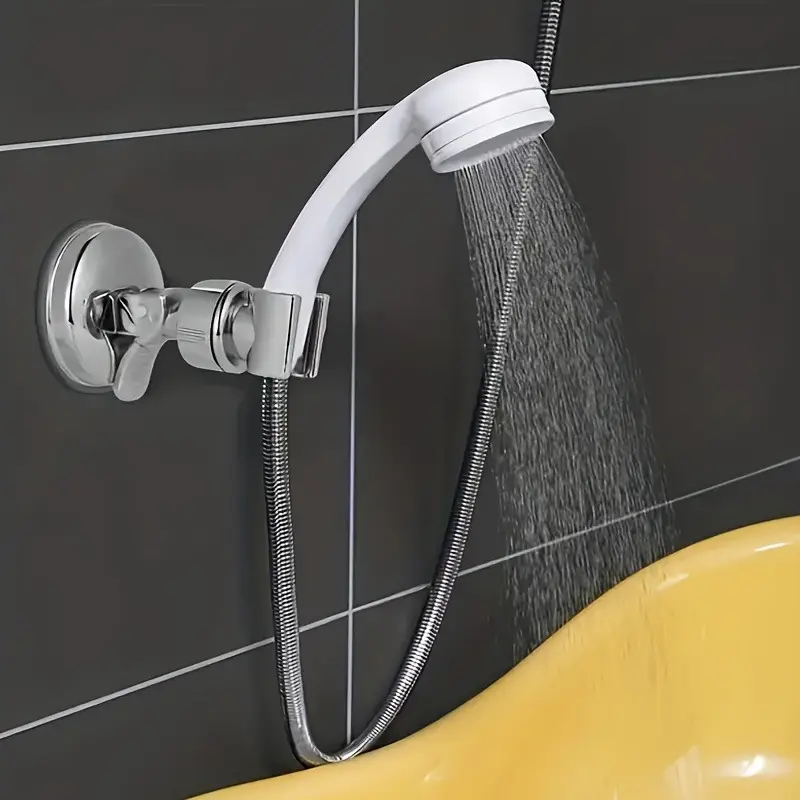 Bathroom Suction Cup Shower Head Bracket Stainless Steel Construction Tool-Free Install Convenient Shower Storage
