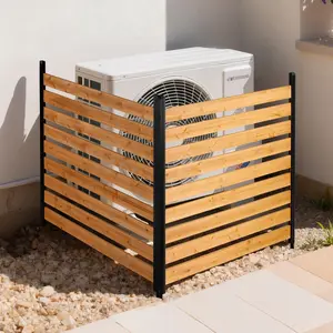 Wooden Privacy Fence For Outdoor Yard And Garden, 48 X 49 X 28 Inches Air Conditioner Fence Enclosure, 2-Panel Solid Wood Privacy Screen With Metal Stakes And Steel Frame, Trash Can Hider, Pool And Patio Fence