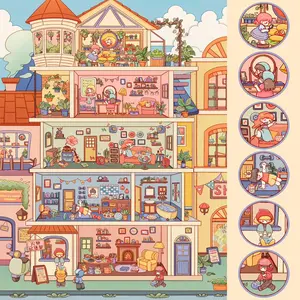 3D Scenery Stickers for Adults, DIY Scrapbook Supplies, Waterproof Puffy Scenes, Fantasy Castle & Dreamy Apartment Themes, Creative Gifts