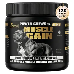 LISPOO 11-in-1 Muscle Gain Power Chews - High Protein Dog Supplement with Amino Acids - Healthy Treats for Puppy & Adult Dogs - Premium Muscle Builder for All Breeds - 120 Tasty Soft Dog Chews
