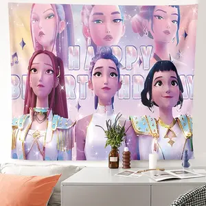 1pc Animated Girl Group K-Pop Idol Tapestry for Young Women Bedroom Dorm Room Wall Decor - Vibrant HD Printing Polyester Wall Hanging Art, Aesthetic Gift