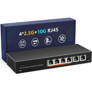 10Gb Ethernet  Unmanaged with 2 x 10Gbe RJ45 Ports, 4 x 2.5G Base-T Ports, Plug and Play, VLAN, Wall Mount,  6-Port 10 Gigabit Network  with Metal Case Fanless