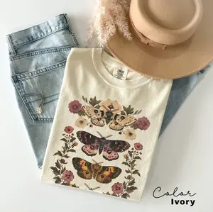 Floral Moth Shirt Cottage core Tshirt Insect Shirt Goblin core Clothing Fairy core Oversized Shirt Dark Academia