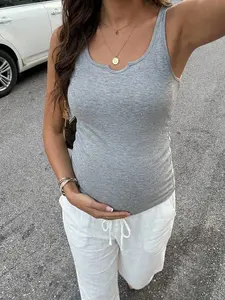 Maternity Solid Color Ruched Fitted Casual Ribbed Tank Top