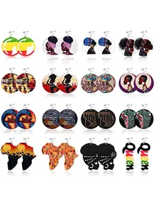 16 Pairs African Clip Earrings Circle Shape Earrings for Women Stainless Steel Non Pierced Non Piercing Boho Hypoallergenic Fake Dangle Earrings Piercing Jewelry for Women
