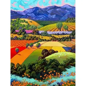 1 Pcs Colorful Field, 16x20 Inch, Frameless, Suitable for Art Students DIY Digital Painting Kit, Professional Paintings, Paint by Numbers, Handcraft Art Set, Diy Painting Supplies, Acrylic Painting, For Home Wall Decoration and Gifts
