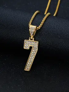 Trendy Hip Hop Lucky Number 7 Pendant Necklace, Unisex Zirconia Decorated, Fashion Accessory for All Occasions, Perfect Gift, Charms Necklace