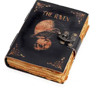 Leather Gothic Journal Magical Raven Skull Spiral Notebook Mystery Crow Journal Grimoire  Spellwork Journal  for Halloween and Raven Lovers Aesthetic Leather Journal for Men and Women