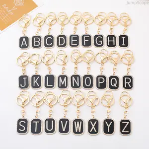 Initial Letter Keychain, Rhinestone-Encrusted Black Enamel Charm, Gold Plated Personalized Alphabet Key Ring for Women Bags Keys
