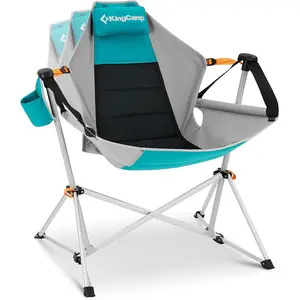 KingCamp Hammock Camping Chair with Adjustable Recline & Pillow, Swinging Portable Folding Rocking Chair for Adults, Heavy Duty 400lbs, Breathable Mesh Padded Seat, Cup Holder, Reinforced Aluminum & Steel Frame for Outdoor Patio Beach Sport