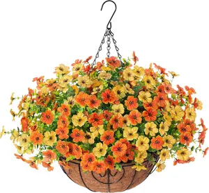 The hanging basket with artificial eucalyptus flower decoration is suitable for outdoor courtyard, balcony and garden festival decoration. It is applicable for decoration throughout the year, including autumn, Day of the Dead, Halloween and Thanksgiving