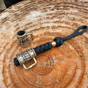 DIY Paracord Brass Bead Runes - Unique Bead Runes Design with Red Cord and Orange Bead