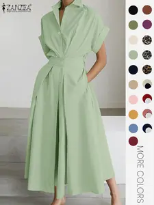 Women's Solid Color Collared Dress, Casual Short Sleeve  Dress for Summer, Ladies Clothes for Daily Wear