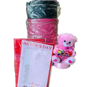 Mothers Day Florist Supplies Box with 4 Heart Transparent Sets, 2 Packs of Korean Paper, 100 Diamond Pins, 100 Yard Ribbon & Mothers Day Musical Plushie
