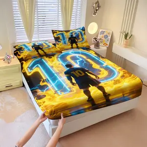 Soccer Player Pattern Fitted Sheet Set, 3Pcs Digital Print Bedding Set, Soft Microfiber Fabric, Cozy Breathable, All Season Use, Suitable For Bedroom, Dorm, Guest Room, Includes 2 Pillowcases, No Pillow Core