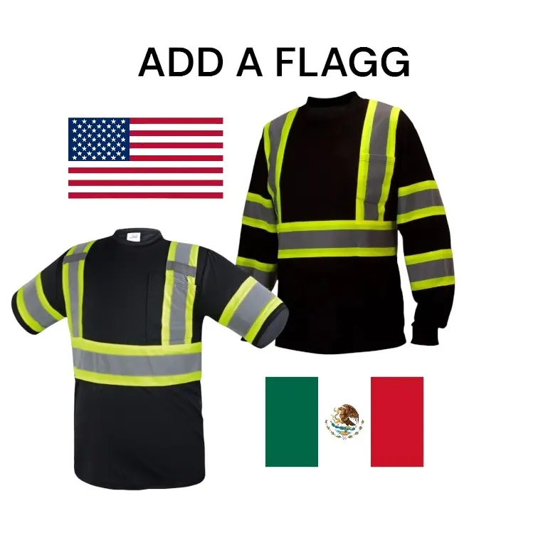 Men's Striped Black Reflective Durable Workwear Shirts - Mesh Polyester Fabric with Sleeve Flag, Safety Uniforms for Home Improvement, Security Work