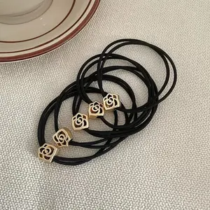Minimalist Hair Ties for Women - 5 Pack Seamless Elastic Hair Rings | No-Crease Ponytail Holders | Gentle Anti-Snag Hair Bands for Thin & Thick Hair | Invisible Hair Accessories (5 Styles, Black)