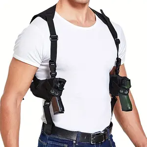 Tactical Left Right Hand Dual Gun Shoulder Holster Adjustable Concealed Carry Pistol Pouch Double Shoulder Underarm Portable Outdoor Tactical Hidden Quick Draw Holster Pistol Holster Unisex double magazine pouch vintage strap underarm satchel dual