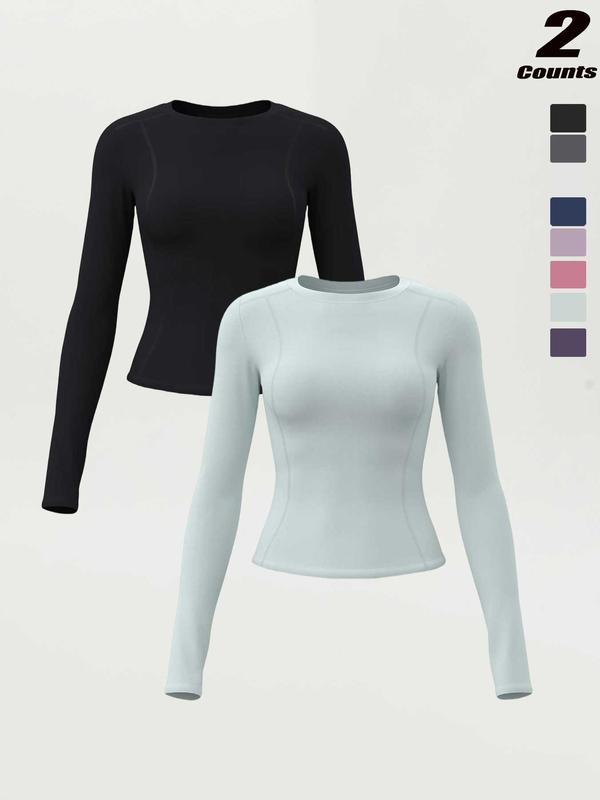 New Spring Autumn Women's Slim-Fit Long Sleeve T-Shirt, Casual Round Neck Yoga Top, Running Fitness Shirt, Athletic Yoga Shirts, All Seasons Wear