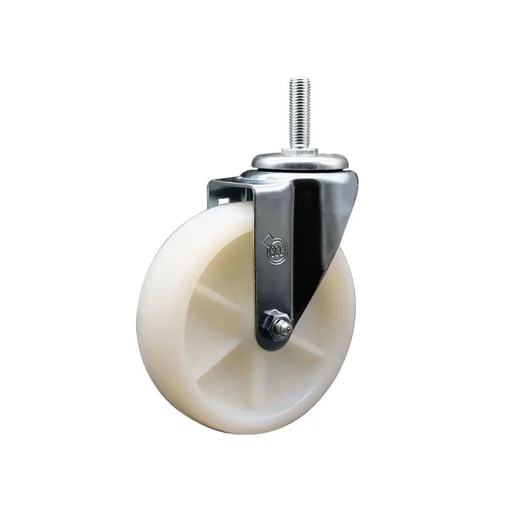 Service Caster SCC-TS20S514-NYS-34212 Swivel Type Nylon Threaded Stem Equipment Caster - 5x1.25 in. White Wheel, 0.75 in. Stem Mount, 300 lbs Capacity, Chemical Res., Low Friction, Maintenance Free, Casters