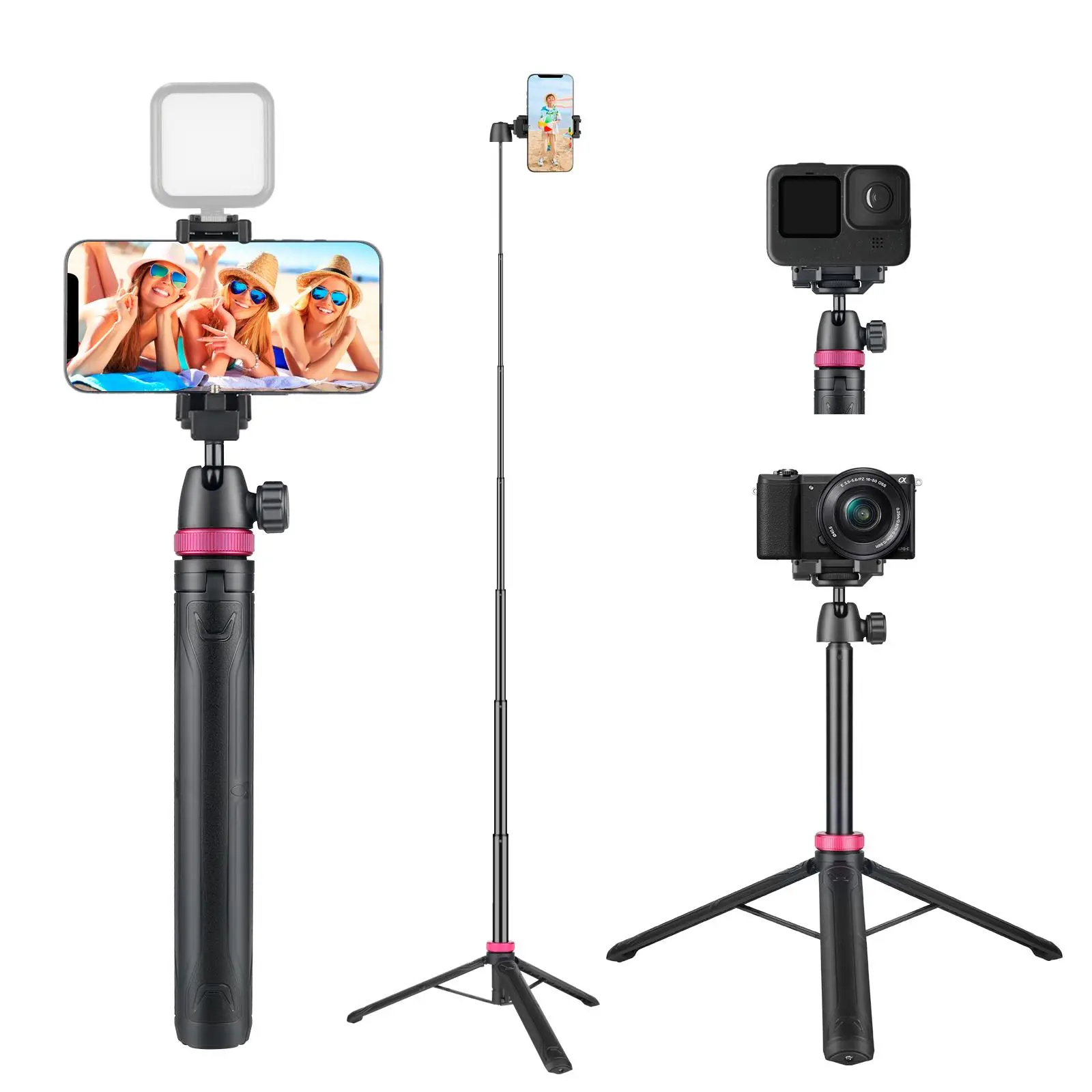 1.5m Selfie Stick Tripod, Extendable Cellphone Tripod Stand, Tripod for Phone Cold Shoe Camera for Video Recording, Smartphone Accessories, Selfie Sta