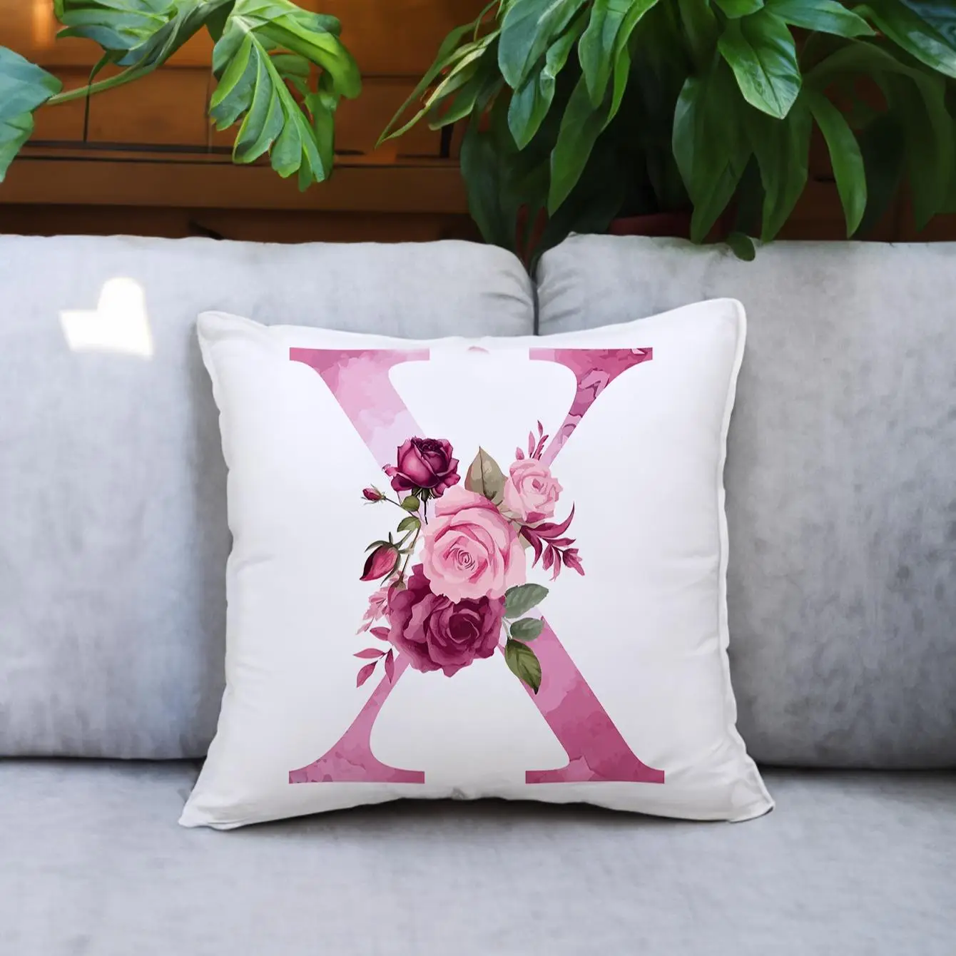 Flower & Letter Pattern Pillow Case, 1 Count Home Square Decorative Cushion Cover Without Filler For Home Sofa Bed Office