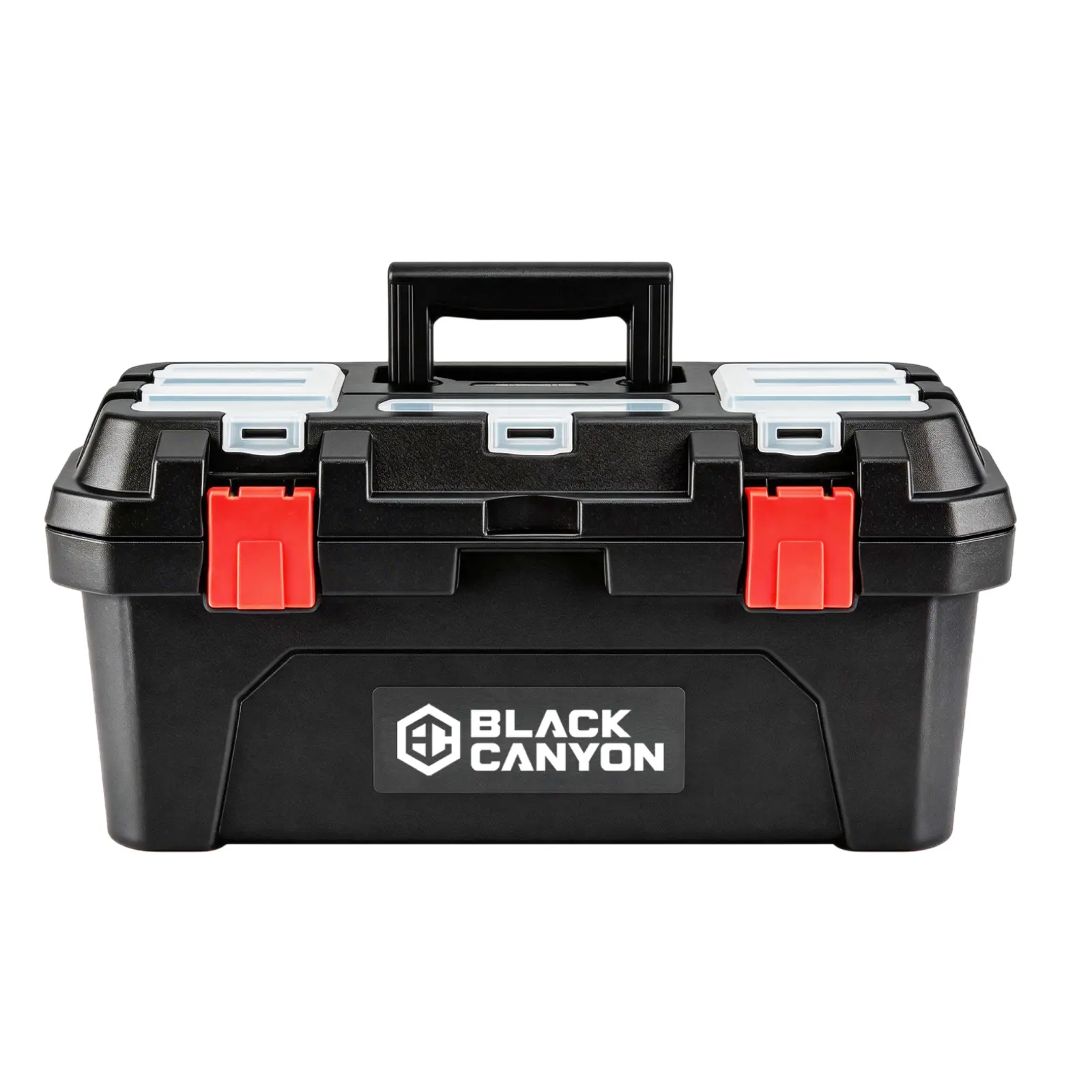Black Canyon 19'' Tool Box, Sturdy Lightweight Tool Storage,Support up to 44 lbs, w/Handle, Polypropylene, Dual-Layer Design, Flexible for Stacking, Top-Lid Storage, Ideal for DIY, Workshop, Job Site Organization