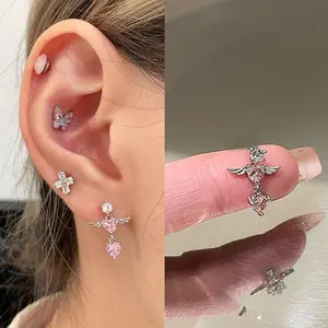 316L Surgical Steel Threaded Earrings with Cubic Zirconia for Double Lobe Cartilage Piercing Women Men Gift