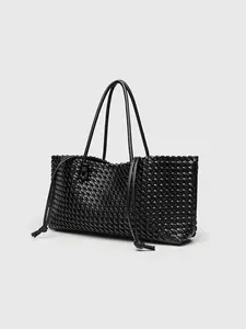 Women's Woven Handbag, Fashion Top Handle Shoulder Bag, Pu Tote Satchel, Plain Casual Daily Use, Elegant Design, Suitable for Women