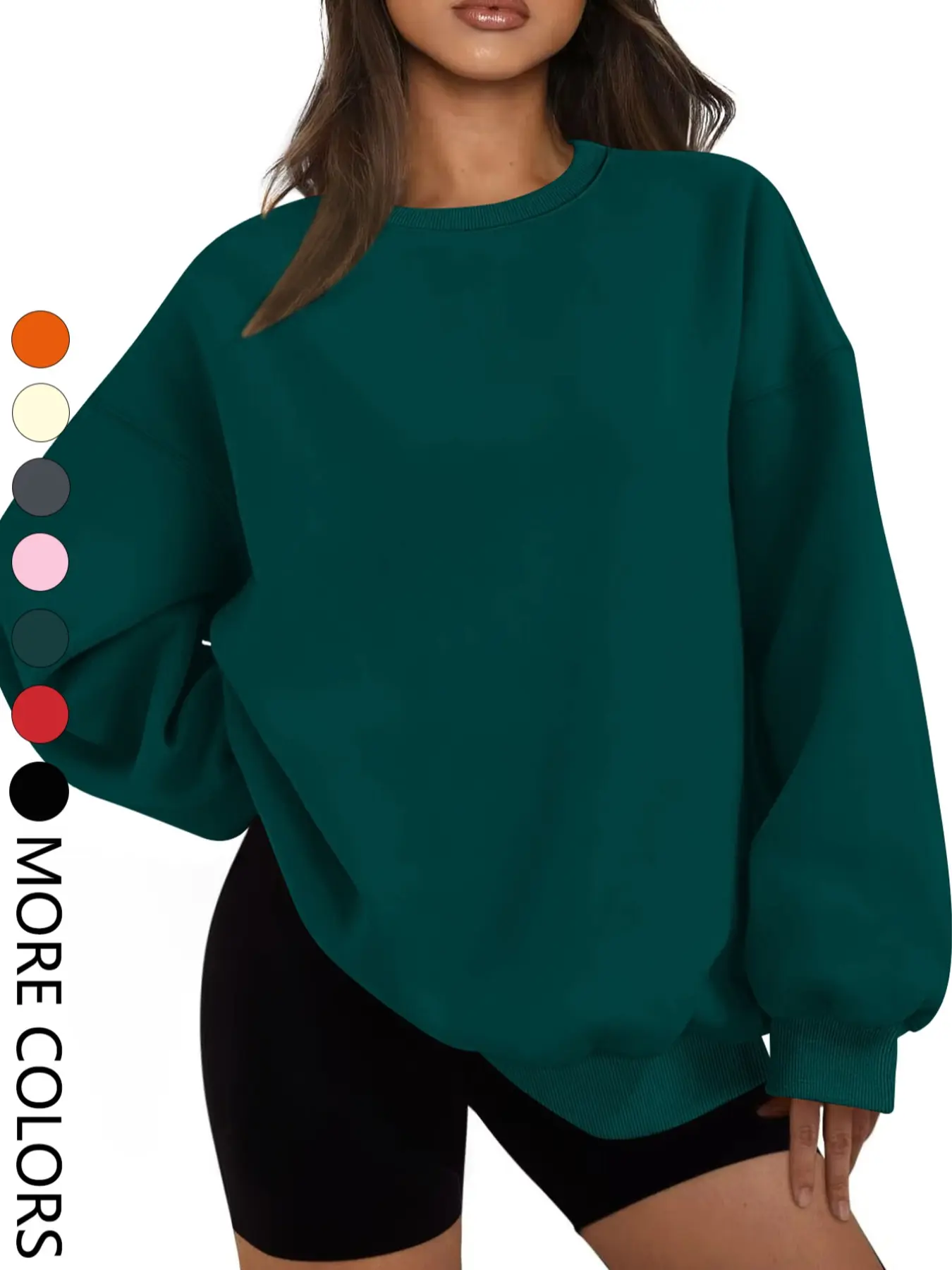 Women's Casual Fitted Crewneck Long Sleeve Pullover Sweatshirt Tops, Basic Plain Color Sporty Design, Comfortable Breathable Daily Wear, Fall & Winter Fashion, Lady