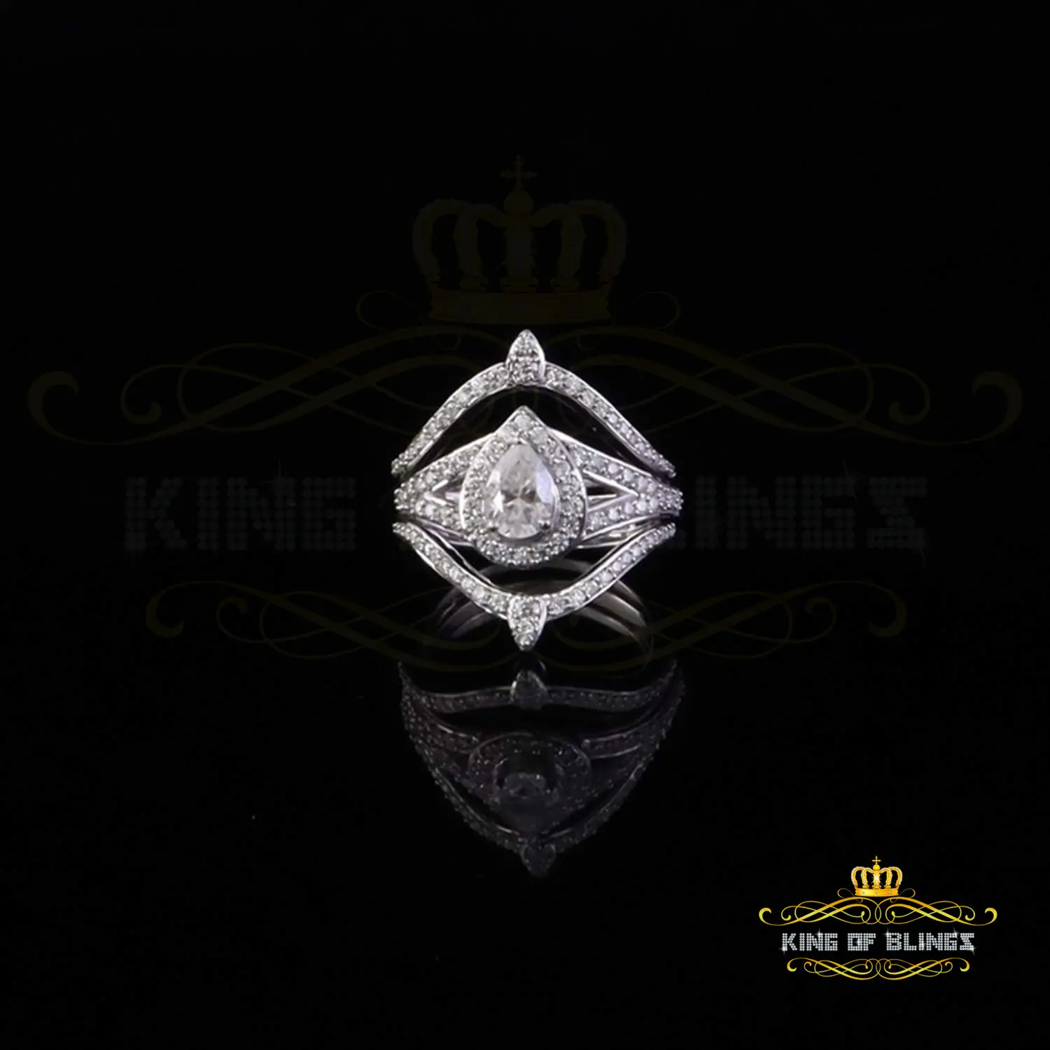 King Of Blings Enhancer Guard Wrap Insert Ring 925 White Silver1.75ct VVS D Pear Moissanite SZ7