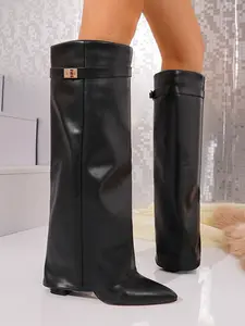 Women's Knee-High Suede Boots, Elegant Style, Available in Two Colors, Perfect for Casual and Party Wear, Comfortable Fit Design, Rubber, Shoe