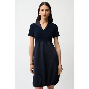 Pleated Satin & Silky Knit Cocoon Dress