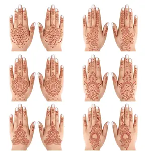 6 Sheets Henna Tattoo Stickers Brown Waterproof temporary hand tattoo stickers Red Ink Henna Tattoo For Women Wedding Party Festivals, & Parties Decoration（19-24）