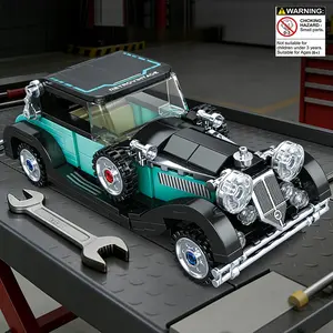 Vintage Technology Classic Car Building Block Sets, DIY Assembly Model Toy, Collectible Plaything for Kids & Adults, Home Decoration