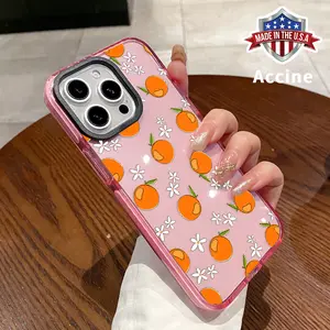 Phone case for iPhone 16 Pro Max 15 Plus 14 13 12 11 Orange Blossom Dream Non-Yellowing Silicone Transparent Drop Protective Cover