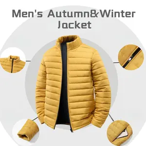 Men's Autumn Winter Jacket Solid Color Stand Collar Fleece Lined Warm Lightweight for Casual Outings