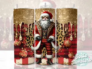 Glitter Santa Tumbler 20 oz Skinny Sublimation Tumbler Gold Glitter Christmas Tumbler Gold Leopard Drip Tumbler