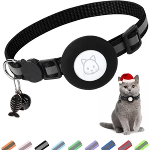 Airtag Cat Collar, Air tag Cat Collar with Bell and Safety Buckle in 3/8" Width, Reflective Collar with Waterproof Airtag Holder Compatible with Apple Airtag for Cat Dog Kitten Puppy (Black)